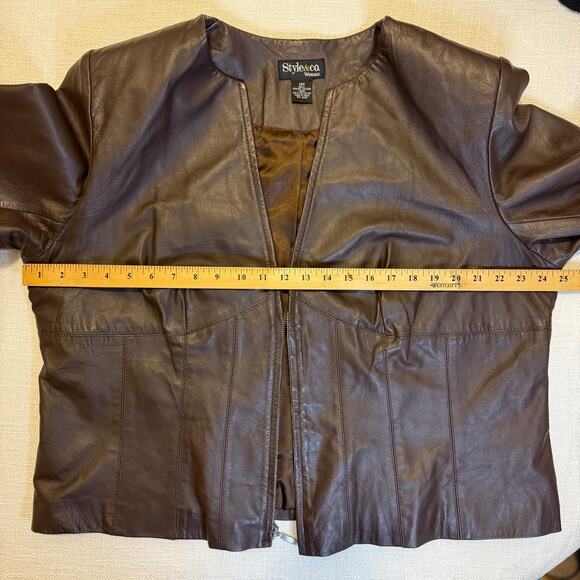 Style & Co. Chocolate Brown Genuine Leather Jacket – Women’s 18W - Picture 7 of 15